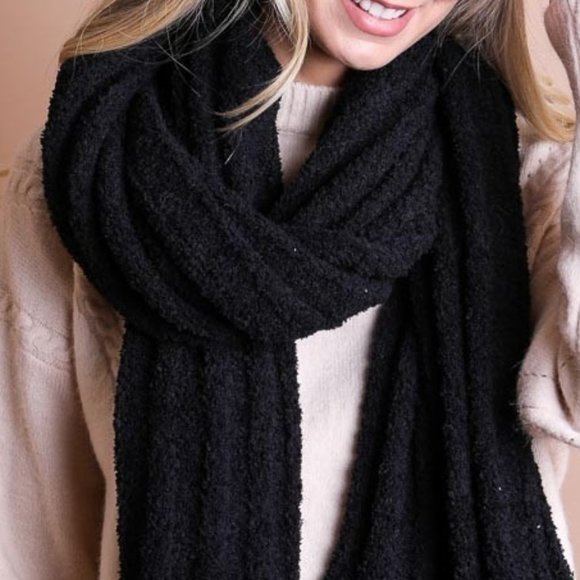 Ultra Soft Boucle Cable Knit Scarf Black - Picture 2 of 3